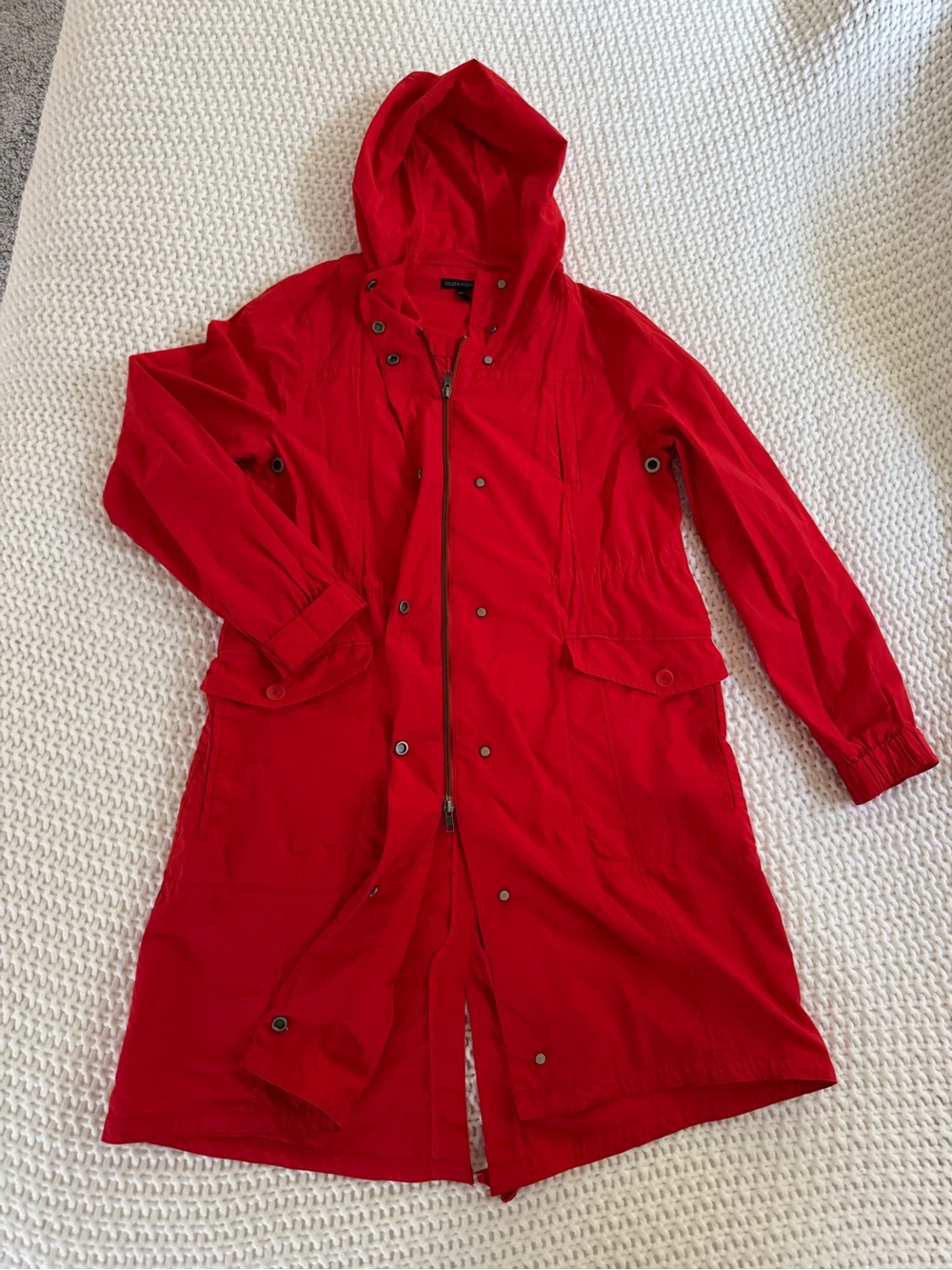 Eileen Fisher Red Hooded Trench Coat